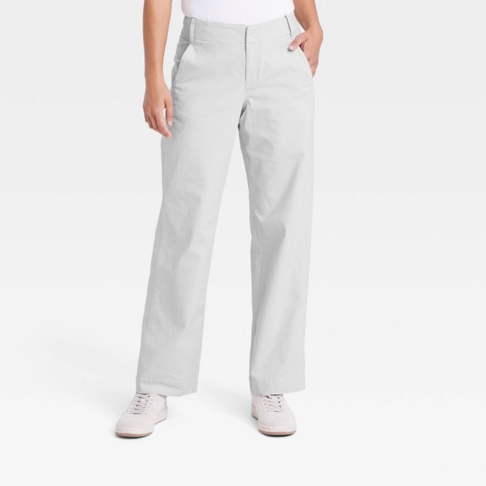 Women's Mid-Rise Straight Leg Chino Pants - A New Day™- Gray- Size 16